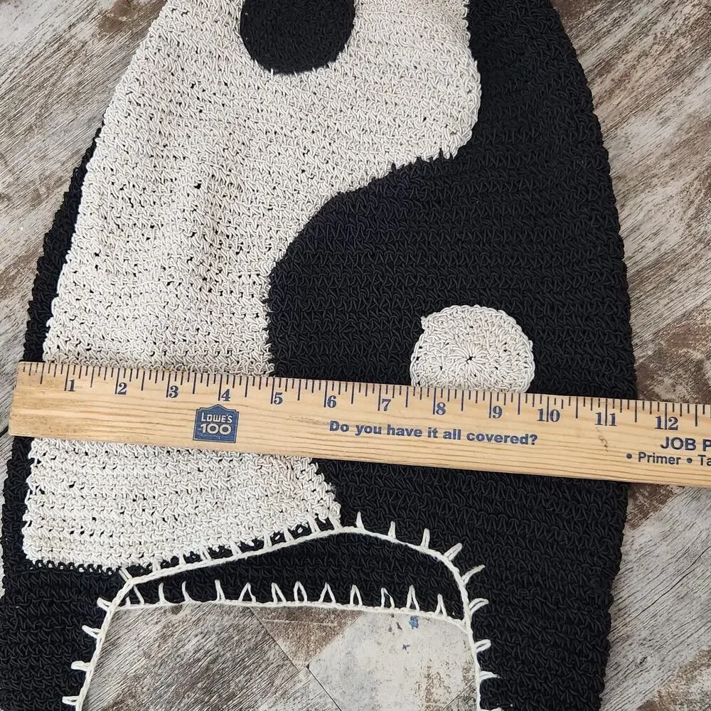 Y2K 90’s Yin Yang Woven Purse Bag Crossbody Crochet Black White Statement Hobo
